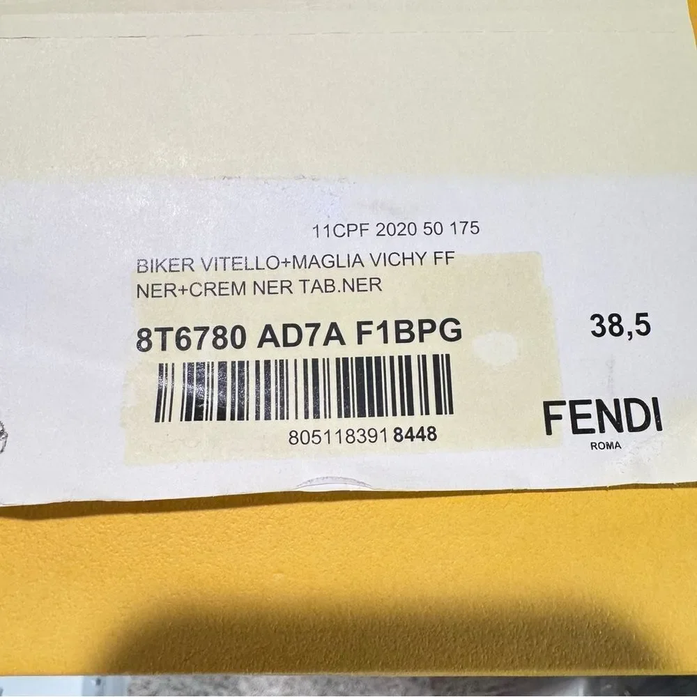 Fendi Rockoko Knit Leather Logo Biker Vitello Combat Boots Size 8.5 - Picture 11 of 12